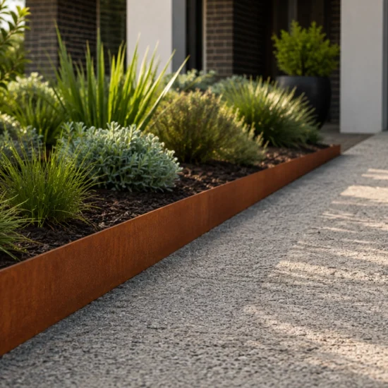 Metwall FormFlow 150mm Corten Steel Garden Edging For Driveways Sold in Burleigh Heads Gold Coast Region Installation Kit