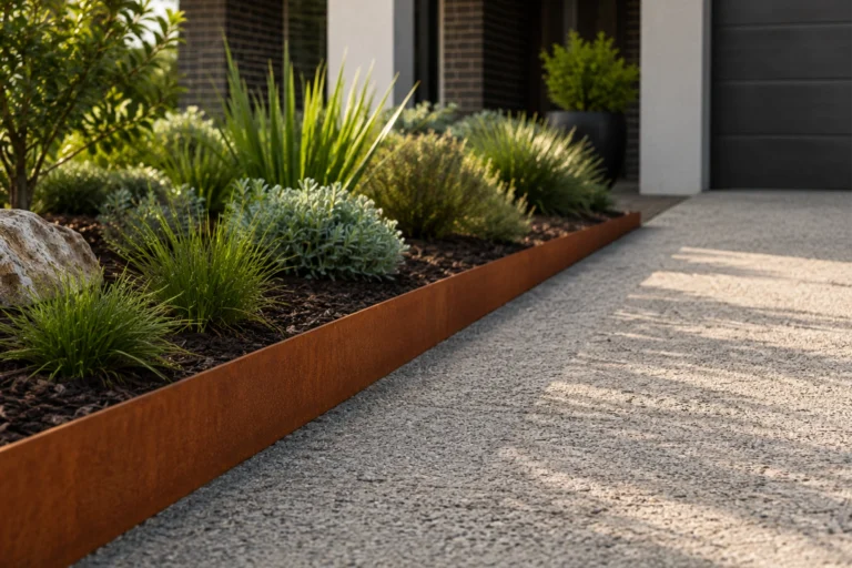 Metwall FormFlow 150mm Corten Steel Garden Edging For Driveways Sold in Burleigh Heads Gold Coast Region Installation Kit