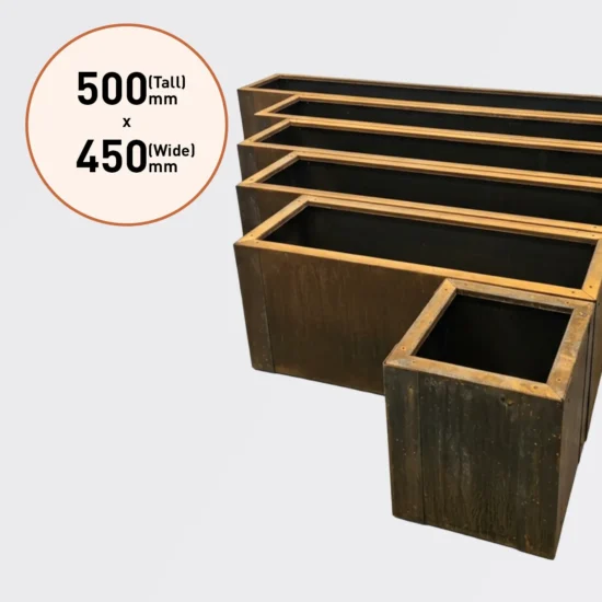 450mm Wide by 500mm Tall Range Corten Steel Planter Boxes for Sale in Burleigh Heads and Gold Coast Region by Metwall