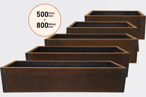 800mm Wide by 500mm Tall Range Corten Steel Planter Boxes for Sale in Burleigh Heads and Gold Coast Region by Metwall 800mm Wide by 500mm Tall Range Corten Steel Planter Boxes for Sale in Burleigh Heads and Gold Coast Region by Metwall